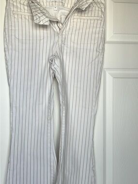 Frame Denim White Chinos with Tan Pinstripes